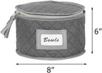 Stack Store Plus More China Storage Quilted Case for Dessert Plate, Bowls, Small Plate or Saucer - 8" W x 6" H - Gray - Includes 12 Felt Separators