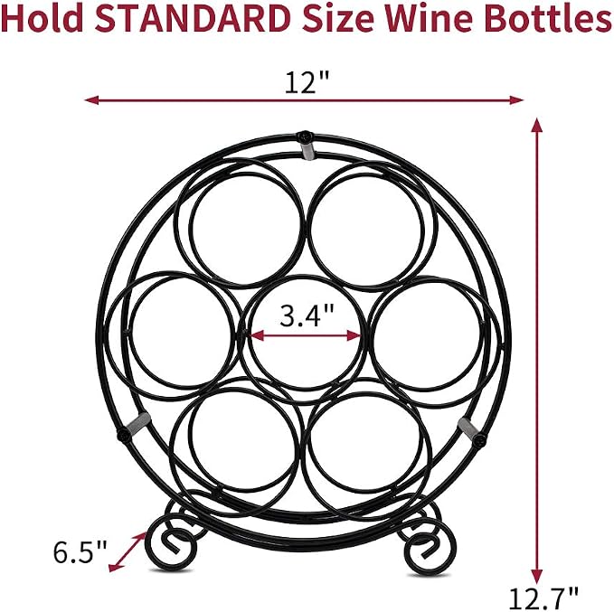 TreeLen Wine Racks Countertop, 7 Bottles Wine Organizer Stand, Metal Free Standing Wine Storage Holder, Water Bottle Holder Stand-Black