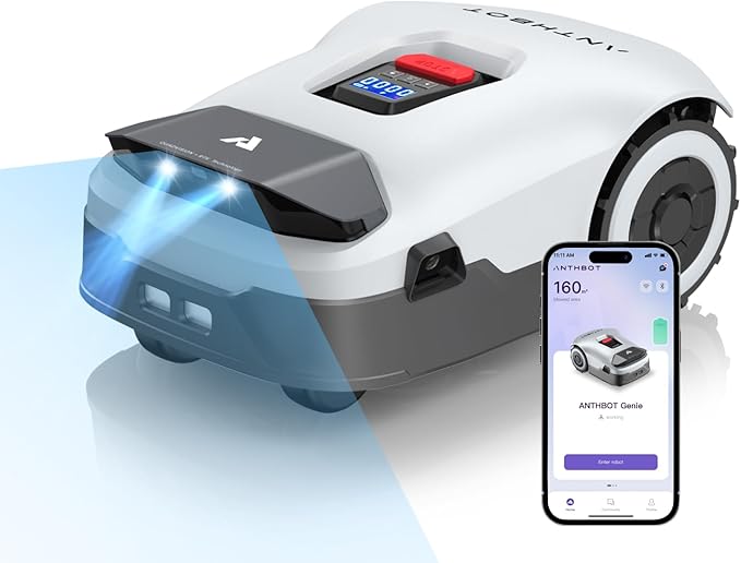 ANTHBOT Genie3000 Robot Lawn Mower - NO Wire, Full Band RTK+4-Eye Vision Robotic Lawnmower for 0.91 Acre, Auto Mapping, Multi-Zone Management, Accurate Obstacle Avoidance, Intelligent Path Planning