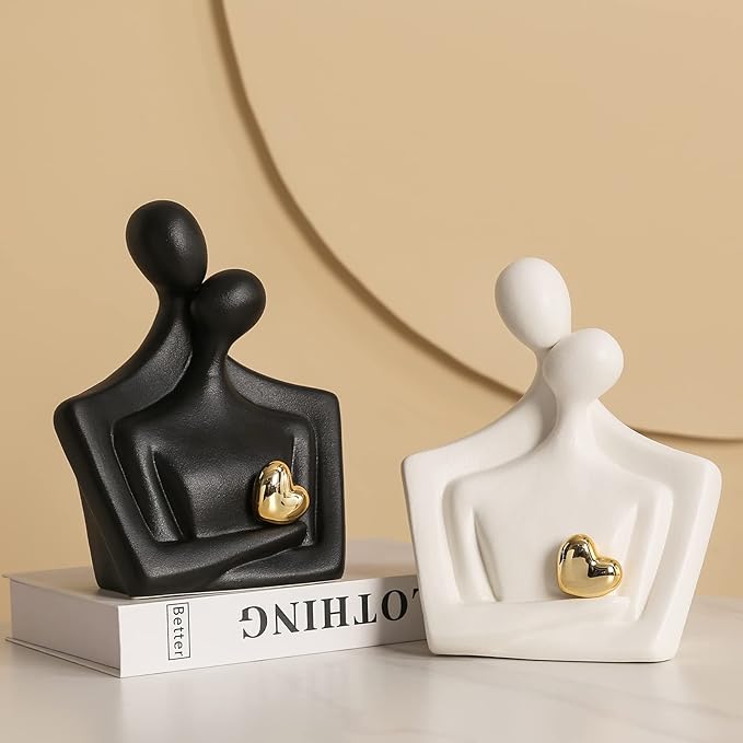 Porcelain Romantic Couple Figurines Statue Black Aesthetic Decorations Hugging Couple Sculptures - Modern Ceramic Sculpture Home Accents for Living Room Bedroom Coffee Table, Desktop, Bookshelf