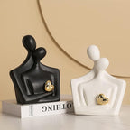 Porcelain Romantic Couple Figurines Statue Black Aesthetic Decorations Hugging Couple Sculptures - Modern Ceramic Sculpture Home Accents for Living Room Bedroom Coffee Table, Desktop, Bookshelf
