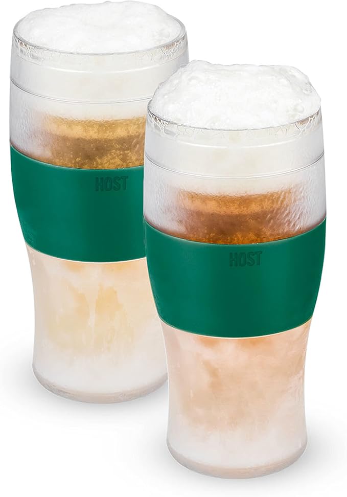 Host Freeze, Frozen Mugs, Freezable Pint Set, Beer Keep Your Drinks Cold, Double Walled Insulated Glasses, Tumbler for Iced Coffee, 16oz, Set of 2, Green