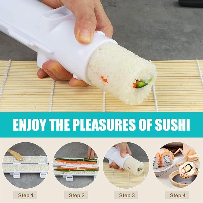 Sushi Making Kit For Beginners - 22 Piece DIY Sushi Roller Kit with Bamboo Sushi Rolling Mat, Sushi Bazooka, Chef's Knife, Chopsticks, Holder - Best Starter Sushi Kit (Pink)