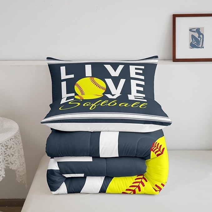 Kids Softball Comforter Set Full Size Softball Gaming Bedding Set for Boys Girls Teens Bedroom Decor Sports Theme Comforter Women Men Baseball Gaming Duvet Set with 2 Pillow Case