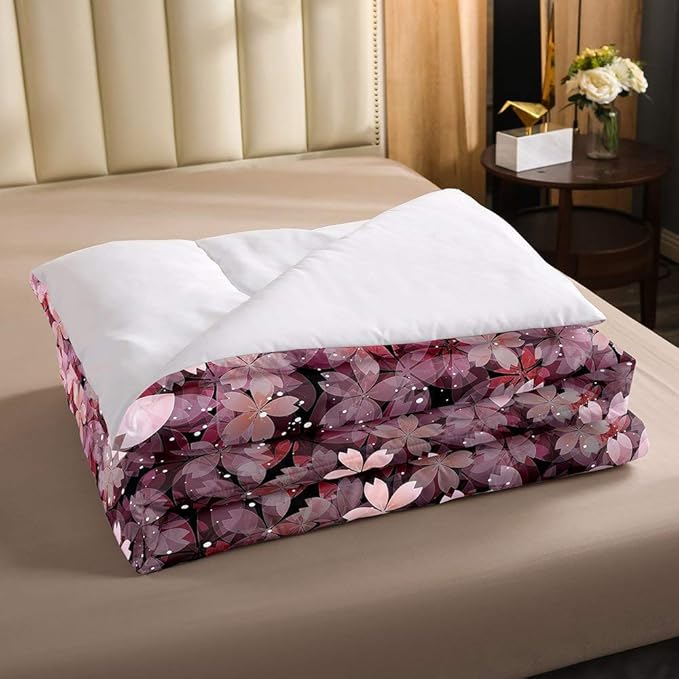 Erosebridal Cherry Blossom Comforter Set Twin Size, Pink Flower Down Comforter, Petal Floral Quilted Duvet, Starry Sky Glitter Girly Warm Duvet Insert, Bedroom Living Dorm Room Decorative