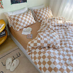 Wellboo Light Brown Plaid Comforter Sets Twin Women Men Cream Coffee and White Checkerboard Grid Bedding Comforters Cotton Boys Girls Modern Light Taupe Checkered Geometric Quilts Luxury Abstract Bed