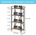 BON AUGURE Industrial 4 Tier Bookshelf, Modern Open Shelving Unit Book Shelves, Heavy Duty Etagere Bookcase, Wood Metal 4 Shelf Book Case for Office, Living Room and Bedroom (Vintage Oak)