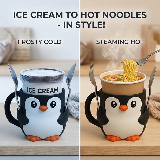 Ice Cream Pint Holder – Fits Standard Pints – Dual Spoon Sockets – Keeps Hands Warm – Fun Unique Designs with Vibrant Colors – Reusable Ice Cream Sleeve - Ramen Noodle Holder (Ghost)