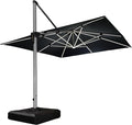 PURPLE LEAF 11 Feet Double Top Deluxe Solar Powered LED Square Patio Umbrella Offset Hanging Umbrella Outdoor Market Umbrella Garden Umbrella, Grey