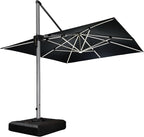 PURPLE LEAF 11 Feet Double Top Deluxe Solar Powered LED Square Patio Umbrella Offset Hanging Umbrella Outdoor Market Umbrella Garden Umbrella, Grey