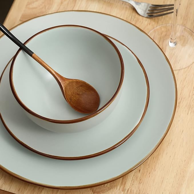 Stone Lain, Stoneware, Service for 4, Light Green, Plates and Bowls Sets, Dinnerware Set with 4 Dinner - & 4 Salad Plates, 4 Pasta - & 4 Round Bowls, Dishwasher & Microwave Safe, 16-Piece