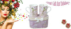 Lightahead Elegant Bone China Two Coffee Mugs Set in Bird Design 10.8 oz Each Cup in Attractive Gift Box