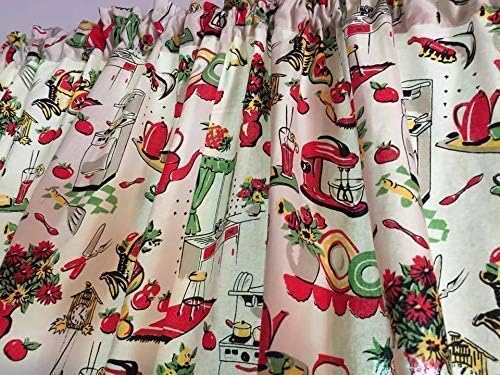 Vintage Kitchen Valance Topper Window Curtain Treatment 42W x 14L, 100% Cotton, Rod Pocket