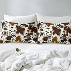 Cow Print Comforter Set Queen Size Cowhide Bedding Set for Boys Girls Man Women Bedroom Decor Brown Bull Cattle Skin Down Comforter Wildlife Fur Hair Farmhouse Animal Skin Duvet Set