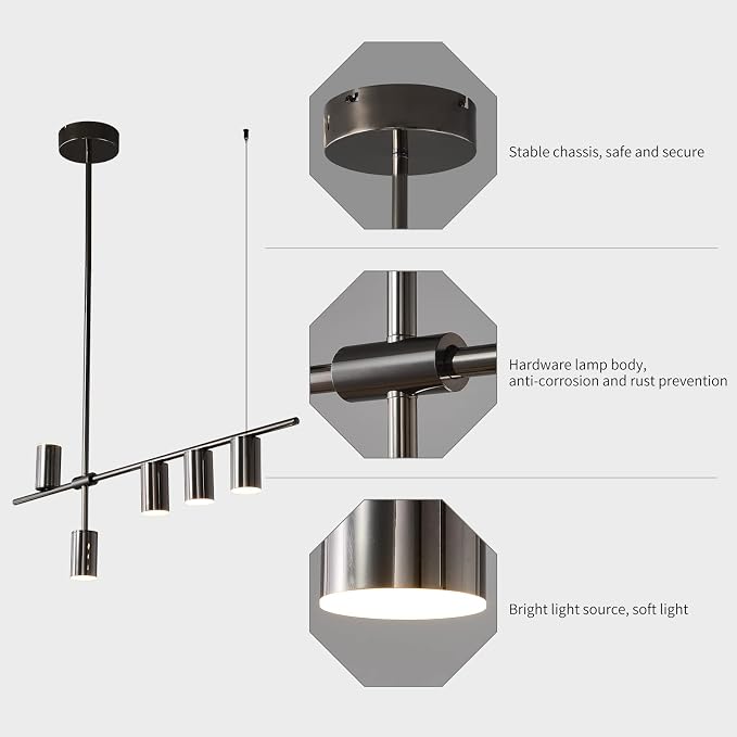 Siittoo 39" Modern LED Pendant Light, Dimmable Black Kitchen Island Light | 35W Adjustable LED Pendant with Remote, 3000K-6000K Dimming for Kitchen Island, Dining Room & Office