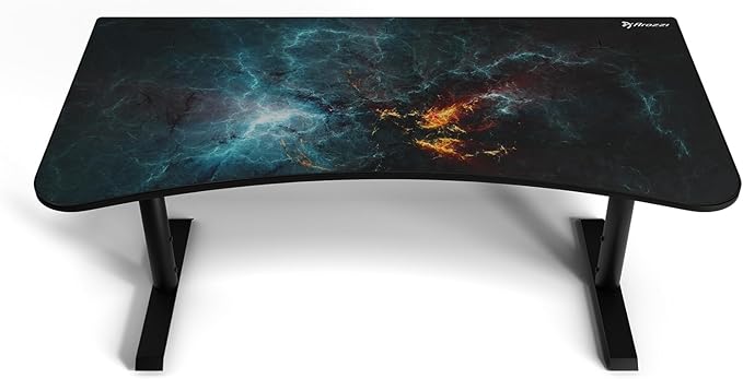 Arozzi Arena Special Edition Ultrawide Curved Gaming and Office Desk with Full Surface Water Resistant Desk Mat Custom Monitor Mount Cable Management Cut Outs - Omega