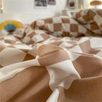 Wellboo Light Brown Plaid Comforter Sets Twin Women Men Cream Coffee and White Checkerboard Grid Bedding Comforters Cotton Boys Girls Modern Light Taupe Checkered Geometric Quilts Luxury Abstract Bed