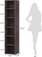 70.9 Inch Tall Narrow Bookcase, Corner Bookshelf 6 Tier Cube Display Shelf Storage Organizer for Small Space, Brown
