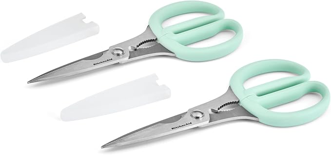 KitchenAid Classic 2-Piece Multipurpose Kitchen Shear Set with Blade Sheath - Spearmint, Herb Stripper, Poultry Shears, Pizza Cutter, Nutcracker