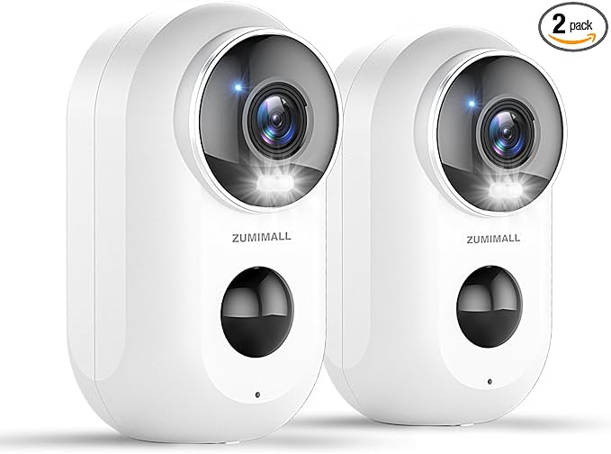 ZUMIMALL Security Cameras Wireless Outdoor, 2 Packs, 2K Cameras for Home Security, Outdoor/Indoor Camera Battery Powered, 2.4G WiFi, Magnetic Mount,3MP Color Night Vision/Siren/PIR/AI/Cloud/Alexa