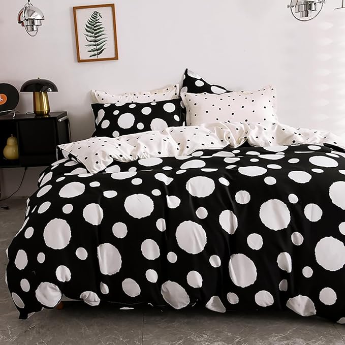 White Polka Dots Comforter Full Black White Dots Print Reversible Gingham Full Bedding Comforter Set Boys Girls Black White Bed Sets Soft 3Pcs Full Comforter Sets