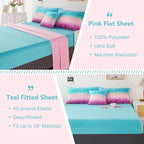 PERFEMET 6 Piece Full Size Comforter Sets for Teens Girls, Tie Dye Rainbow Ombre Bed in A Bag, Gradient Glitter Sparkle Bedroom Decor Bedding Set (Blue Teal Purple, Full)