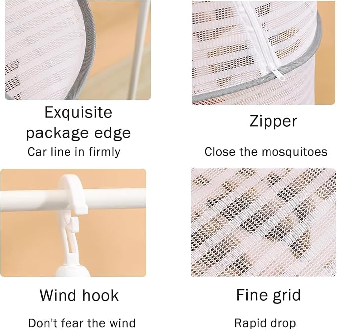 Foldable Drying Net for Vegetables, Fish, and Dehydrated Goods, Multi-Tiered Food Drying Net, Versatile Drying Rack, Windproof Design, Zipper Closure for Insect Protection 4Layer Green