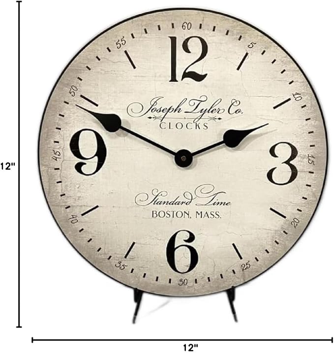 The Big Clock Store Boston Standard Wall Clock | Handcrafted in USA | Silent Non-Ticking Mechanism | Beautiful Color | Rustic Decor for Living Room | Battery Operated (12-Inch)