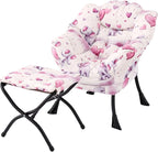 Welnow Toddler Kids Lazy Chair with Ottoman, Glow in The Dark Accent Comfy Lounge Children Armchair Couch with Removable Cover, Detachable Reading Chair with Footrest for Boy or Girl, Pink Elephant