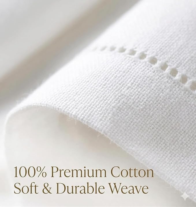 Urban Villa Hemstitch Cloth Dinner Napkins Cotton 20”x20” (Set of 6)-White