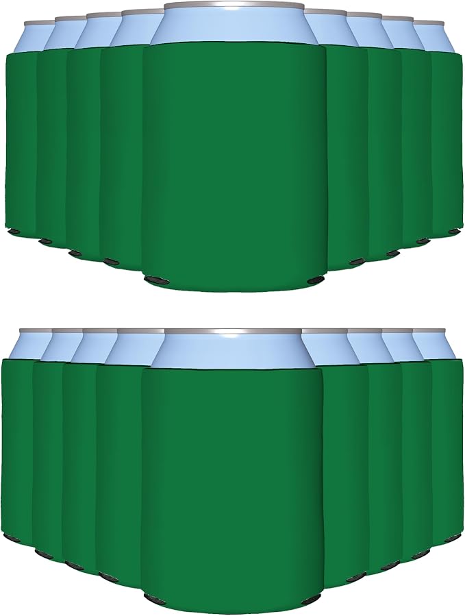 PartyPrints 1000 Pack Kelly Green Blank Can Cooler Sleeves, Customizable Bulk Can Coolers, Extra-Thick Collapsible Drink Insulator Sleeve, Beer Can Coolers for Party Beverages