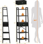 Furologee 5 Tier BookShelf, Ladder Shelf with Drawer, Tall Bookcase Corner Shelf, Narrow Shelf Industrial Display Standing Units for Home Office, Living Room, Bedroom, Kitchen, Black Oak