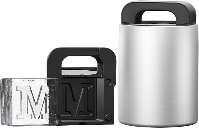 Letter M Monogram Clear Ice Cube Maker, 2" Big Ice Cubes Mold for Whisky and Cocktails, Large Initials Silicone Ice Cube Tray Personalized Gifts for DAD Gifts for Men (Letter M)
