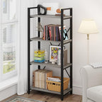 BON AUGURE Industrial 4 Tier Bookshelf, Modern Open Etagere Bookcase, Wood Metal Book Shelves for Living Room, Bedroom and Office (Dark Gray Oak)