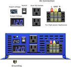 2000 Watt Pure Sine Wave Inverter 24V DC to 110v 120V AC, 2000W Car Power Invert Surge 4000W Power Converter for Solar System. (2000W 24V 120V) Blue