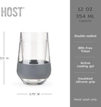 Host Freeze XL Wine Cooling Cups for Gifts for Mom, Birthday Gifts for Women, Double Wall Insulated Plastic Wine Glasses for Red and White Wines, Freezable Plastic Tumblers, 12 oz, Set of 2, Gray