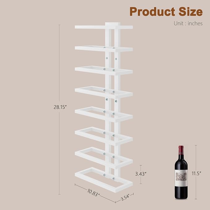 Hoctieon 8 Tier Wall Mount Wine Rack, Wall Racks for Wine Bottles Display and Storage, Hanging Bottle Organizer for Living Room, Dining Room, Wine Cellar, Bar, White