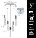 OKELI Smart Dimmable LED 5-Light Pendant Light for Kitchen Island, 18W 1350LM Modern Bubble Crystal Island Light Fixture with TUYA App & Voice Control, Adjustable 3000K-6000K, Electro-Chrome