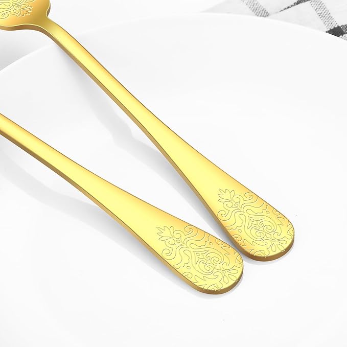 20 Pcs Gold Silverware Set for 4 with Classical Flower Embossed Design, Food Grade Stainless Steel Flatware Set, Eating Utensils Sets Include Fork/Knife/Spoon, Cutlery Set, Dishwasher Safe
