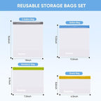 Lerine 6 Pack Reusable Freezer Bags Stand-Up Dishwasher Safe, BPA-Free Reusable 1 Gallon Bags, Leakproof Food Storage Bags for Meat Vegetables Bread Travel (Multicolor, 6Gallon)