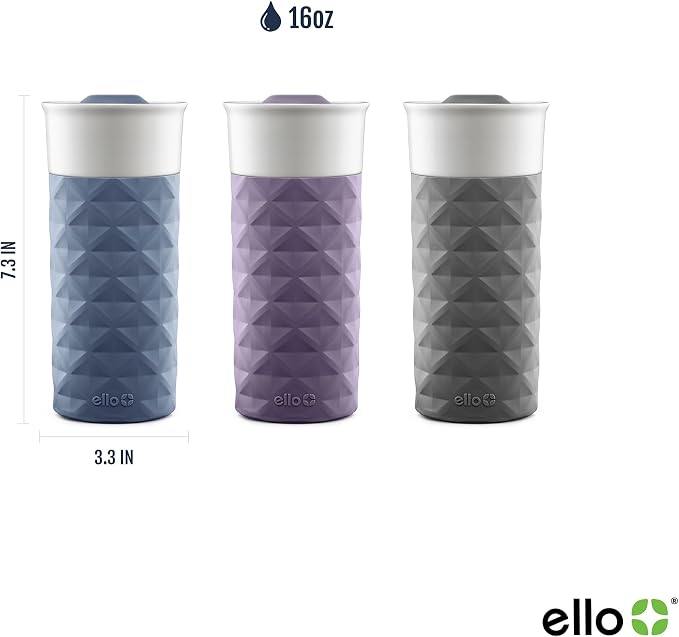 Ello Ogden 16oz Ceramic Travel Mug with Slider Lid and Sleeve, Teal | Splash-resistant ceramic travel mug with slider lid and protective silicone sleeve. BPA-free, great for coffee and tea.
