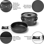 Odoland 15pcs Camping Cookware Mess Kit, 1.9L Pot, for Camping, Backpacking | Anodized aluminum, for hiking, outdoor cooking and picnic, 1.9L pot 0.8L kettle 0.86L pan mess kit, little compact pot set