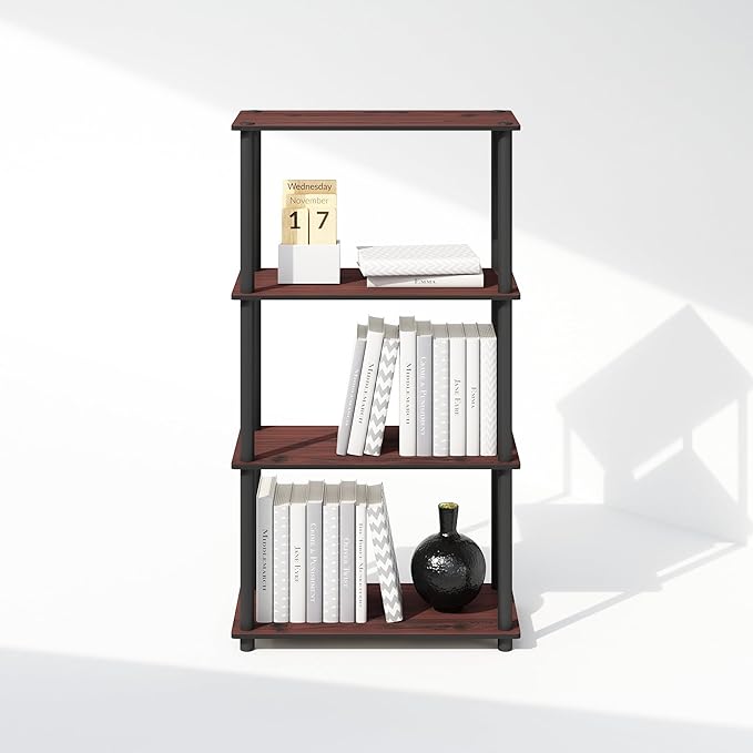 Furinno Turn-N-Tube 4-Tier Multipurpose Shelf Display Rack, Shelving Unit, Bookcase, Dark Cherry/Black