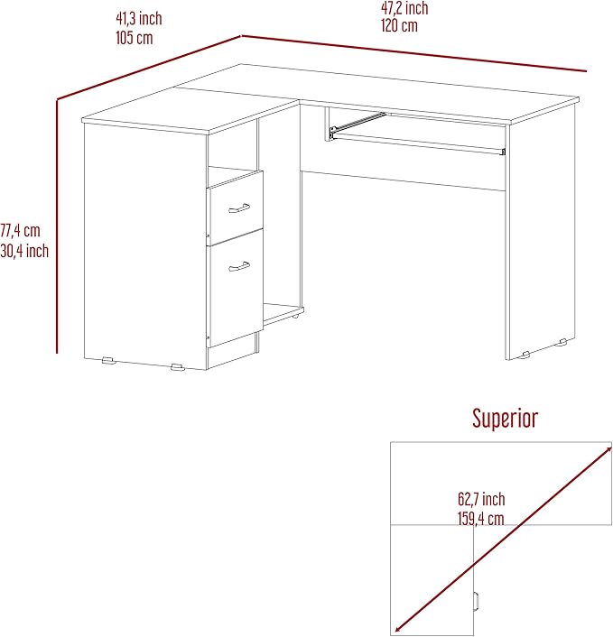 NicBex Kimberly-DW-00052-LWJ Home Office Desks, 47.2"x41.3"x30.4", Gray