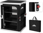 EAGLE PEAK Outdoor Folding Camping Table with Large 3-Tier Storage Organizer and Side Pockets, Easy Set Up Portable Aluminum Camping Kitchen, Black