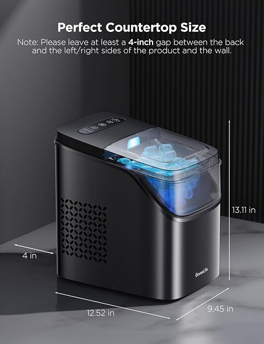 GoveeLife Smart Ice Maker Countertop, Portable Ice Machine with Voice Control, 9 Ice Cubes in 6 Minutes 3 Sizes, 26lbs/24Hrs, Self Cleaning RGB Lights, Quiet Ice Maker with Scoop for Kitchen Black