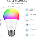 Peteme Smart WiFi Light Bulbs, Led RGB Color Changing Bulbs Compatible with Alexa, Siri,Echo, Google Home, A19 E26 60W Smart Bulbs 1 Pack