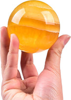 JIC Gem Natural Yellow Fluorite Crystal Sphere with Wooden Stand,Decorative Crystal Ball Yellow Gemstone Sphere for Meditation,Feng Shui,Witch-Style Decor,Table 70-80mm