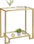 2 Tier Rectangular Side Table, Gold End Table with Glass Top, Modern Metal Clear Coffee Table，Small Accent Table for Living Room, Bedroom, 22" x 12.4" x 24"