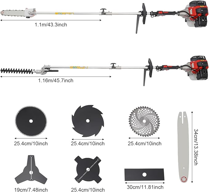 Gas Weed Eater 52cc 2-Stroke 7 in 1 String Trimmer/Edger, Multi-Functional Petrol Hedge Trimmer Chainsaw Brush Cutter Weed Wacker Weed Eater Gas Powered for Weed Grass and Bush Shipping from US
